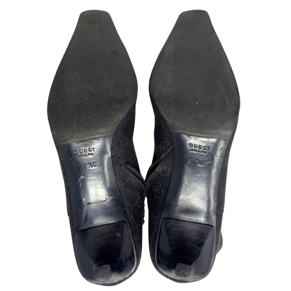 Gucci Boots Knee High Tall Brown Monogram GG‎ Logo Western Cowboy Heels 37.5
